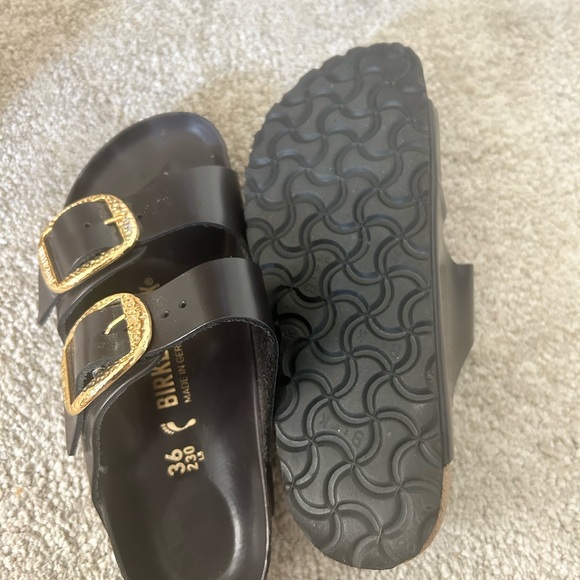 Birkenstock Brown Sandals with Gold Buckles - Picture 2 of 4
